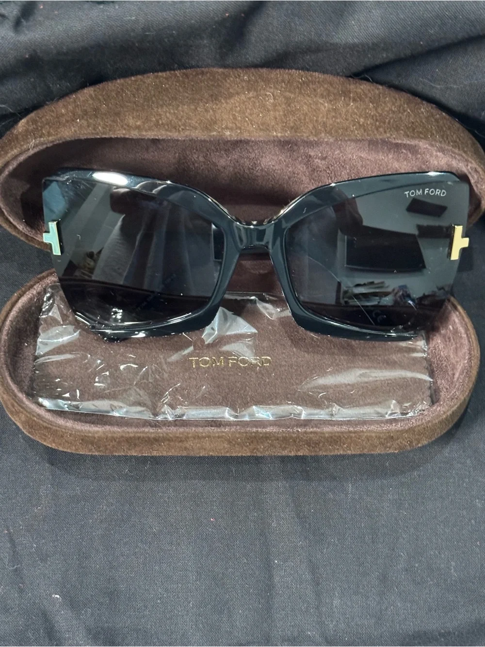 Tom Ford Gia ButterflyGlossy Black Women's Square Sunglasses with Gold T Accents